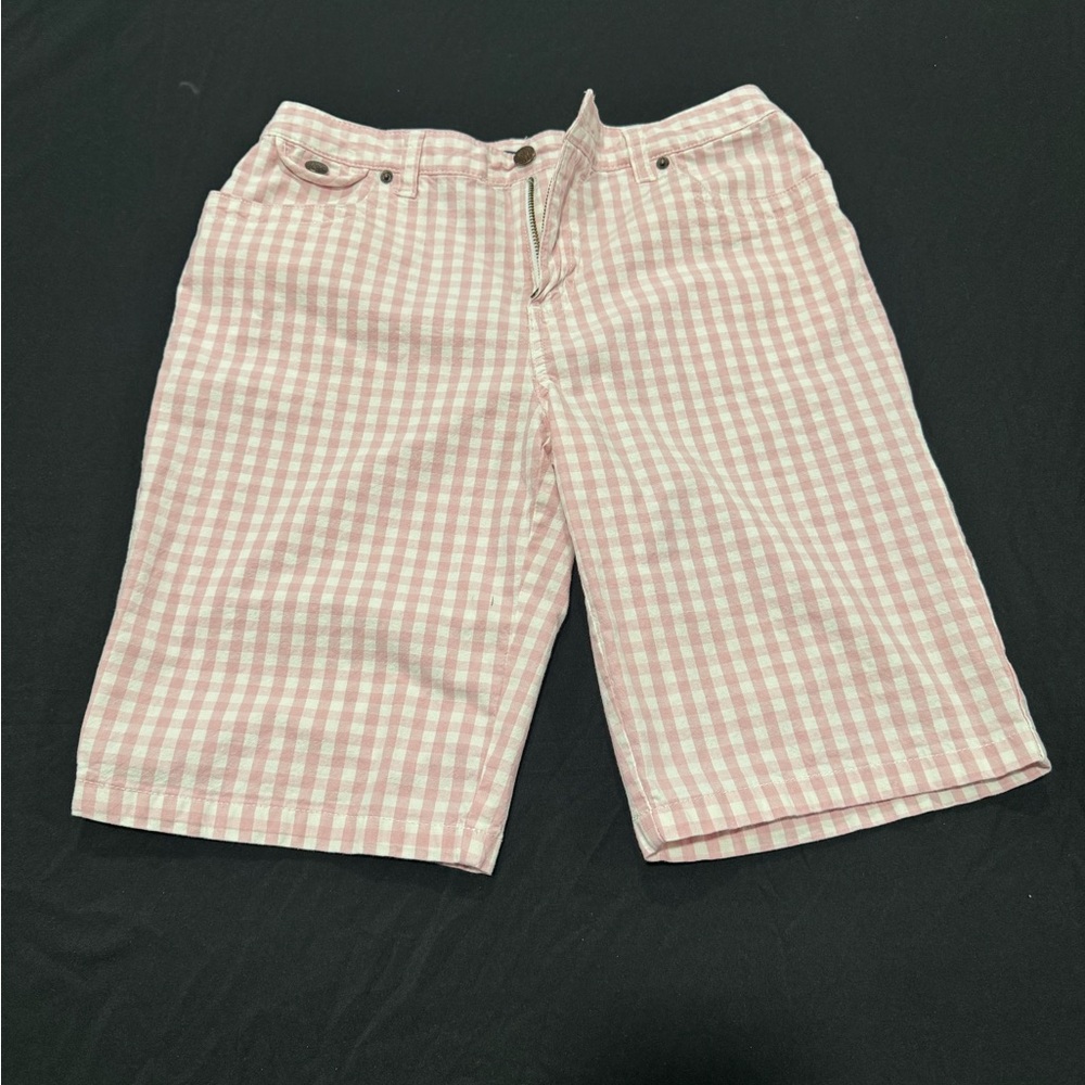 Bill Blass Pink and White Gingham Flat Front Women Shorts
